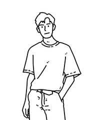 black and white of cute man cartoon for coloring