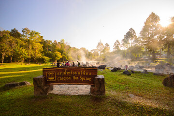 Mueang Pan District, Lampang Province, Thailand  Chae Son Hot Spring a major place for relaxing vacation in Chae Son National Park, Lampang, Thailand