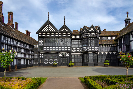 The 14th century Tudor buildings of Bramhall Hall in Bramhall, south Manchester, England. 