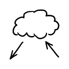 Doodle data server cloud. Hand drawn sketch style cloud, arrow for internet database, digital storage, download technology concept. Vector illustration.
