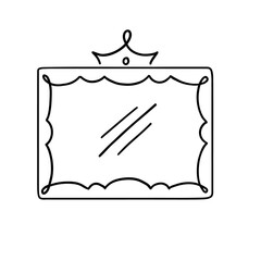 Princess crown mirror frame. Hand drawn doodle mirror with crown for baby princess decorate border. Vector illustration.