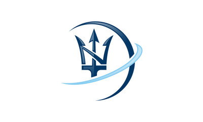 Creative modern symbol neptune trident logo with Creative Compass Concept  - obrazy, fototapety, plakaty