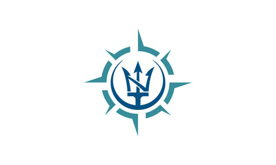 Creative modern symbol neptune trident logo with Creative Compass Concept  - obrazy, fototapety, plakaty