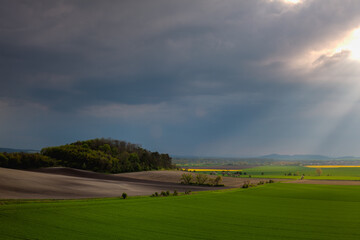 Fototapeta na wymiar Dramatic landscape in Central Bohemian Highlands before heavy storm.