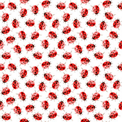 Watercolor illustration with ladybirds with red color and dots
