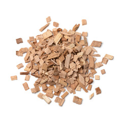  Heap of beech wood chips for BBQ on white background