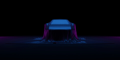 Car Covered by Fabric Cloth on studio background with lights - 514221499