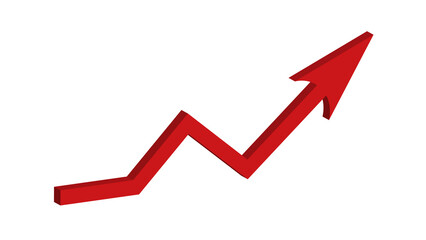 Red growing up 3d large arrow sign isolated on white background. Inflation Bar chart.  Graph. Rising price. Finance and Economy. Market volatility. Financial planning and market. Global crisis concept