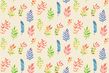 Seamless pattern tree branches with leaves botanical 