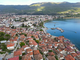 Fototapeta na wymiar Drone view at the town of Ohrid in Macedonia