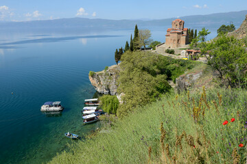 Fototapeta na wymiar View at the Church of Saint John on the Lake Ohrid in Macedonia