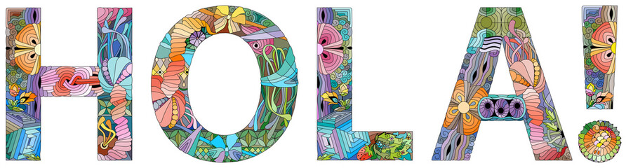 The word HOLA. Colorful vector word isolated on a white background © Andreichenko