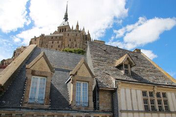 houses and medieval abbey at mont-saint-michel in normandy (france) 
