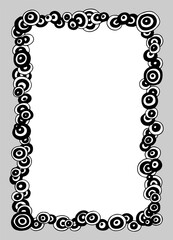 Doodle frame hand-drawn style, border drawing vector. Set of black and white doodle circles on gray background