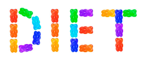 Word DIET made from multicolored gummy bears