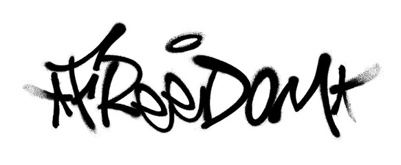 Sprayed freedom font graffiti with overspray in black over white. Vector illustration.