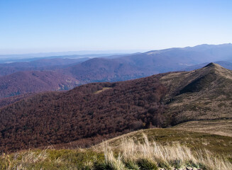 Bieszczady peaks and valleys in autumn.