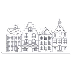 Scandinavian line style houses. Vector illustration.