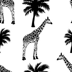 Exotic pattern with giraffe and palm trees.Printing on textiles, fabrics, wallpaper and more