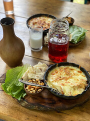 armenian traditional meal Rustic food wooden table