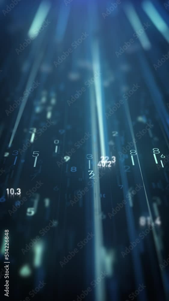 Poster big data digital business hitech background/ 4k animation of a vertical abstract wallpaper big data 