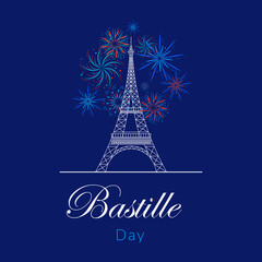Fototapeta na wymiar Happy Bastille Day, the French National Day poster and concept design. France independence day celebration card. Red, white, blue horizontal banner.Vector 