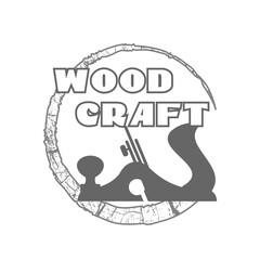 Wood craft logo in gray. Woodworks professional service.  Cross section of the tree and jointer. Stock vector  in gray for your web site design, logo, app, UI. EPS10.