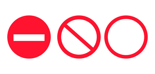 Set of forbidden signs red line traffic signs. Icon vector illustration. Editable stroke.