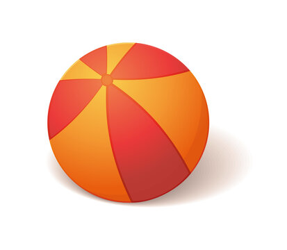 Inflatable rubber beach ball isolated on a white background. Toy for childrens games and sports in red and yellow colors. Vector illustration
