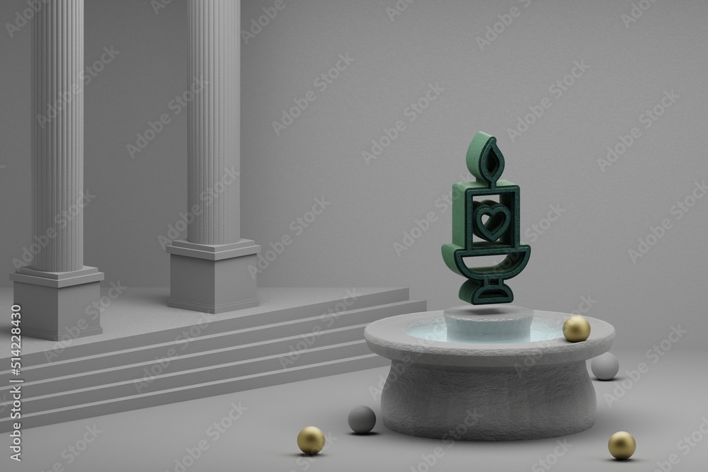 Poster beautiful abstract illustrations green candle with heart symbol icon on a fountain and column backgr