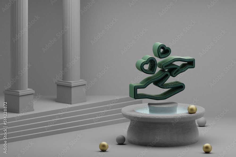 Aufkleber beautiful abstract illustrations green hands with heart symbol icon on a fountain and column backgro