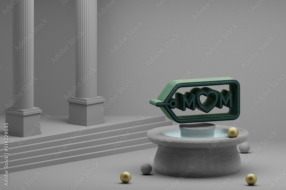 Aufkleber beautiful abstract illustrations green badge with word mom and heart symbol icon on a fountain and c