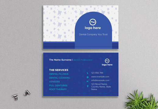 Dentist Business Card with Blue Accents