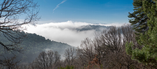 Sea of clouds in Fuenfria Valley, municipality of Cercedilla, province of Madrid, Spain