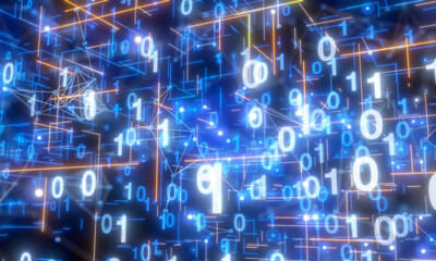 Neural network 3D illustration. Big data and cybersecurity