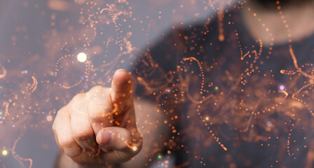 Digital cyberspace with particles and Digital data network connections concept