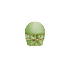 Watercolor illustration of matcha powder cupcake. 