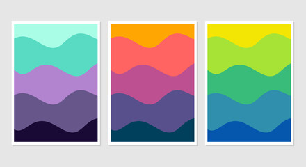 Set, collection of wavy color block style backgrounds, posters. Colorful backgrounds for graphic, business, creative and social media design.
