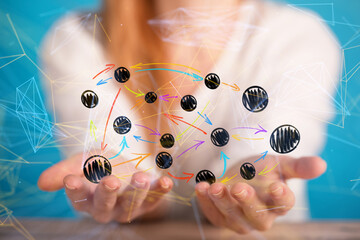 Global network. Blockchain. 3D illustration. Neural networks and artificial intelligence. Abstract