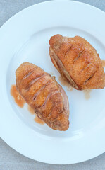 Fried duck breast on the plate