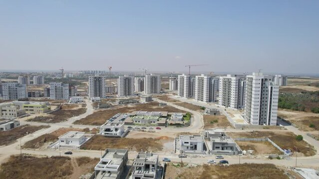 Aerial Tilt Fast Drone Of New Neighbourhood At Netivot City