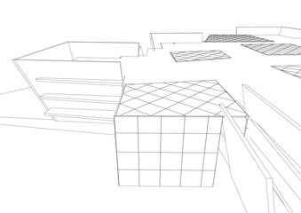 View of modern architecture 3d illustration