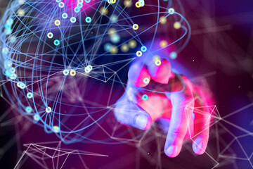 Global network. Blockchain. 3D illustration. Neural networks and artificial intelligence. Abstract