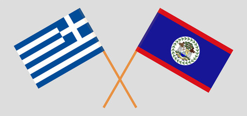 Crossed flags of Greece and Belize. Official colors. Correct proportion
