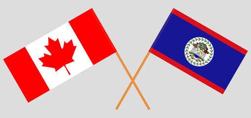 Crossed flags of Canada and Belize. Official colors. Correct proportion