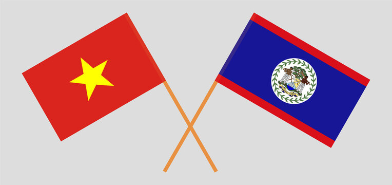 Crossed flags of Vietnam and Belize. Official colors. Correct proportion