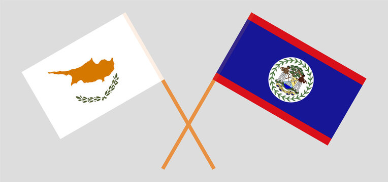 Crossed flags of Cyprus and Belize. Official colors. Correct proportion