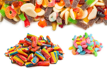 Assorted gummy candies. Top view. Jelly  sweets.