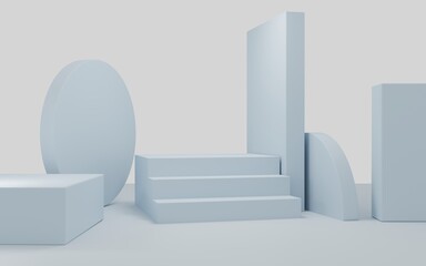 Pastel color product background stand or podium pedestal on empty display with pastel backdrops. 3D rendering.