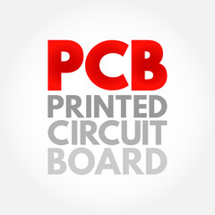 PCB Printed Circuit Board - laminated sandwich structure of conductive and insulating layers, acronym text concept background